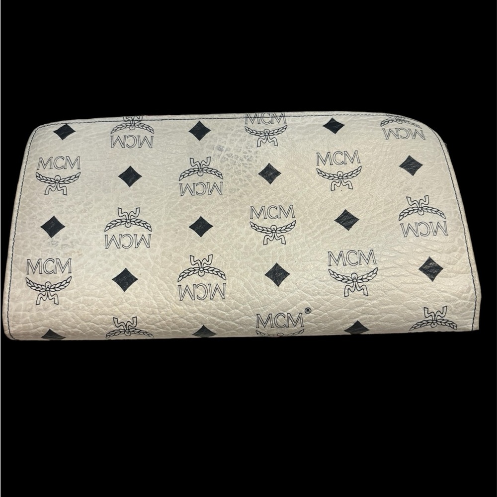 MCM White/Black Visetos Leather Travel Jewelry Pouch